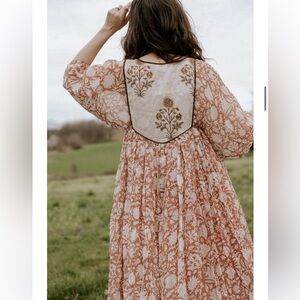 Daughters of India Diya Midi Maxi Rust and Cream Floral Dress - size large